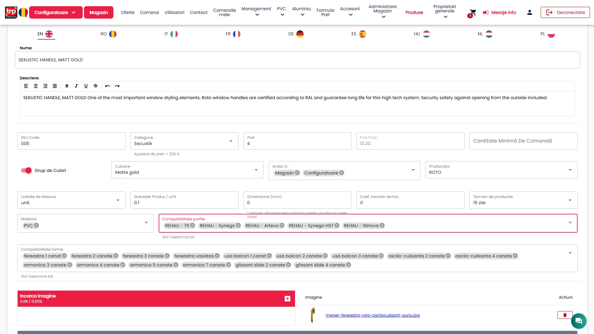 Administrarea unui mâner: culori, preț, producător și compatibilități cu profilele și formele de ferestre