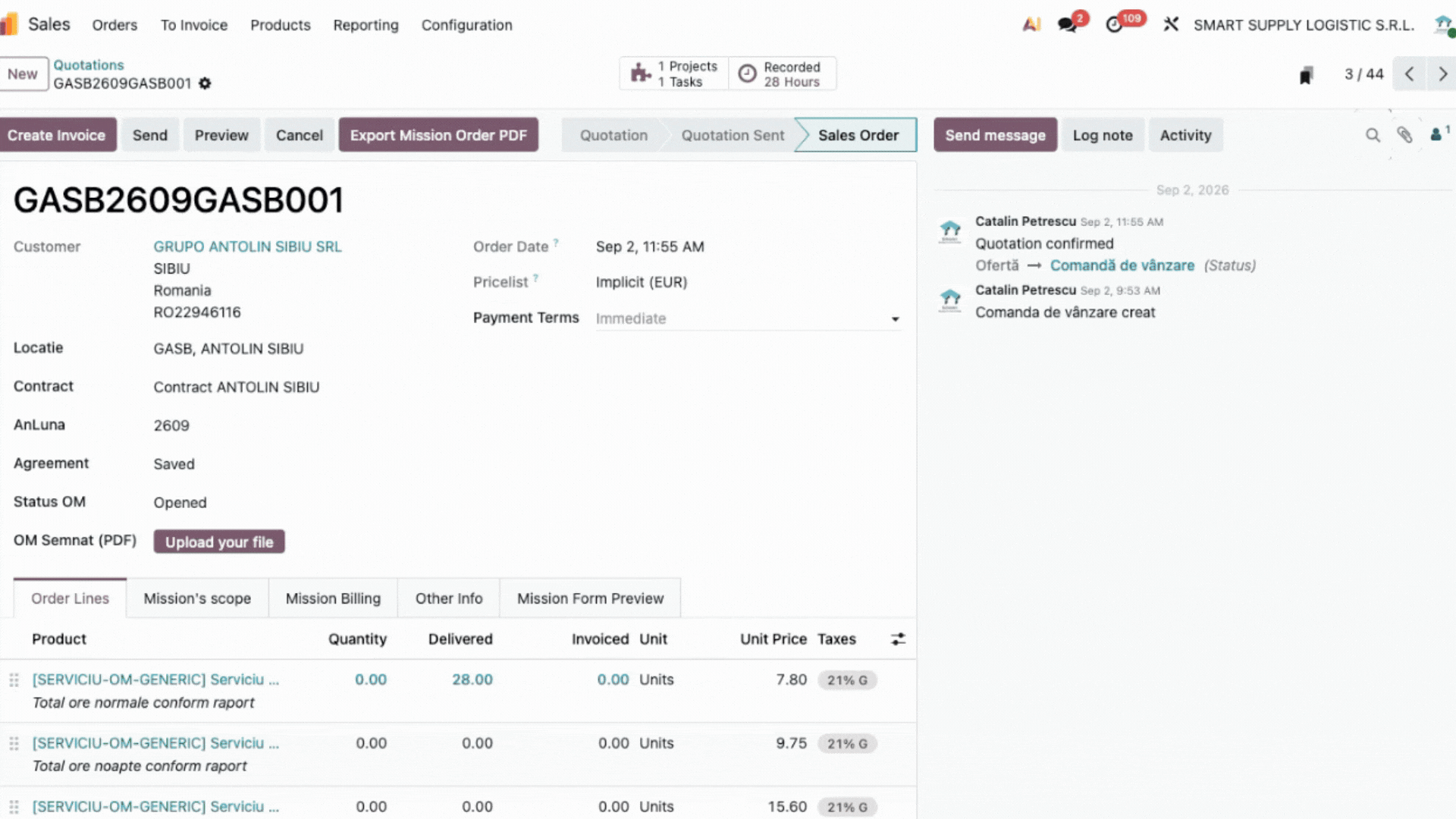 Crearea ordinului de misiune Smart Supply în Odoo